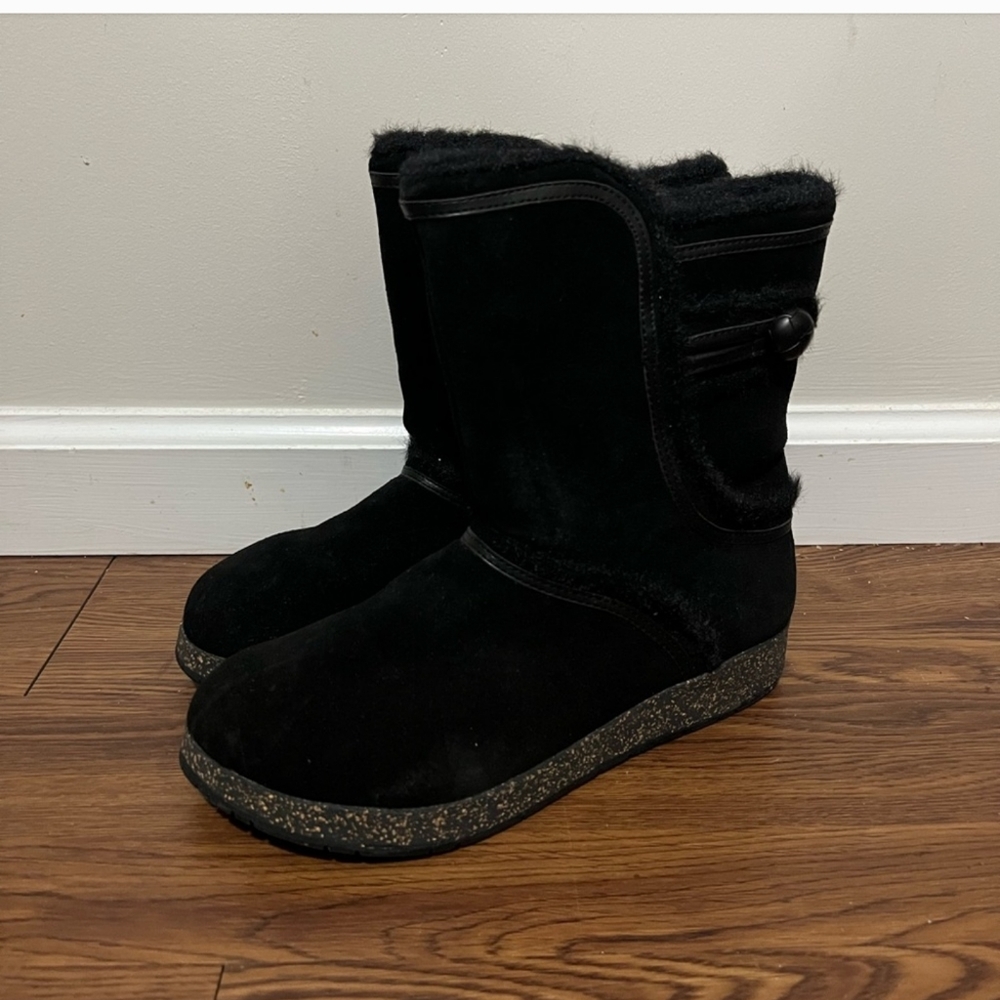 EUC Earth Dream Caraway Black Multi Suede Faux Fur Boots Size 9.5 US